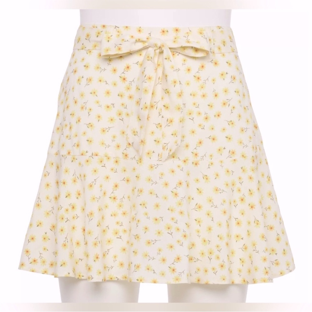 🆕 SO Yellow & Cream Floral Cottagecore Belted Flounce Ruffle Mini Skirt, Size XL
